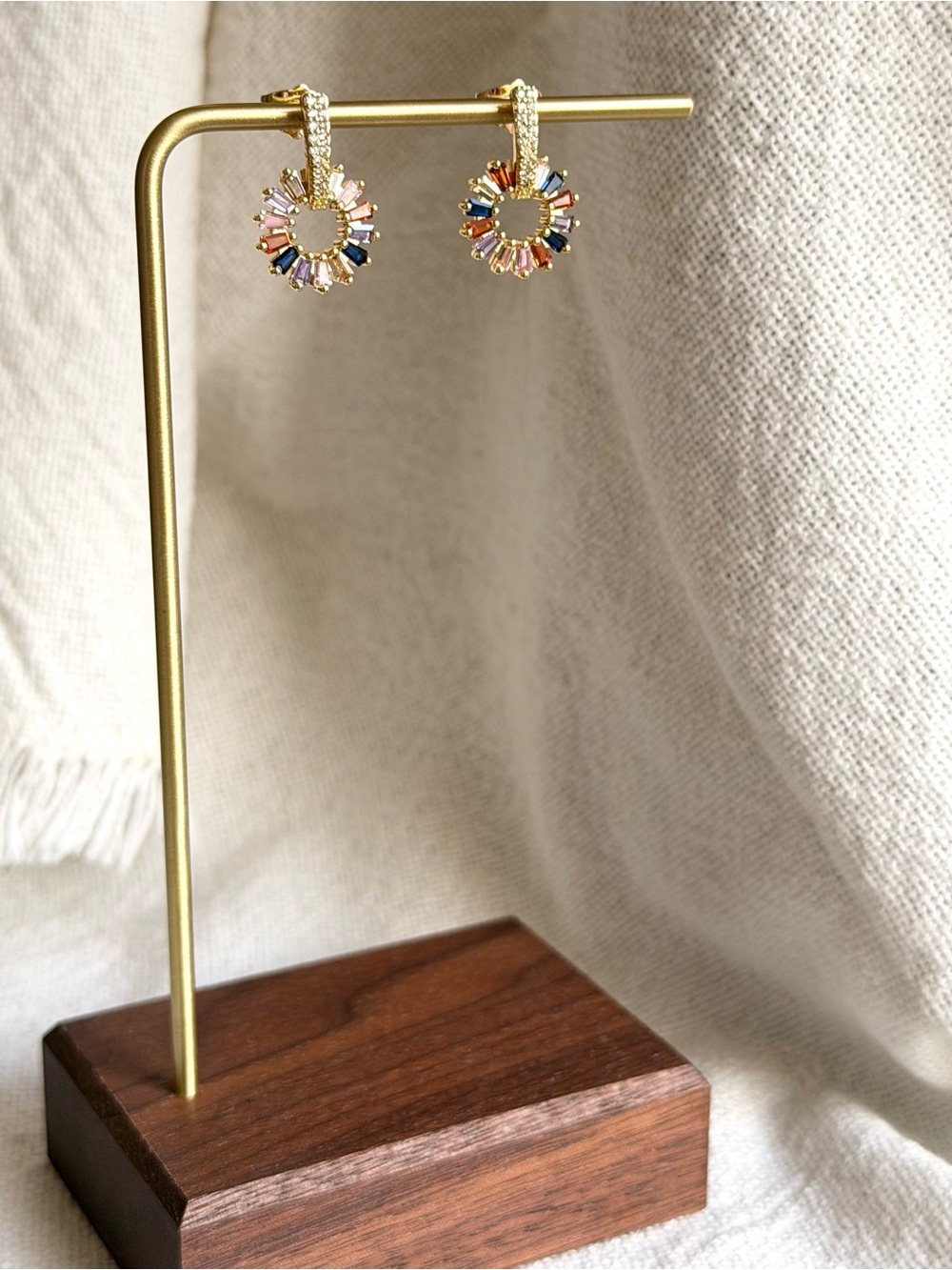 NEW! Gold Plated Multi-Color Crystal Earrings - Women Jewelry - Picture 2 of 5